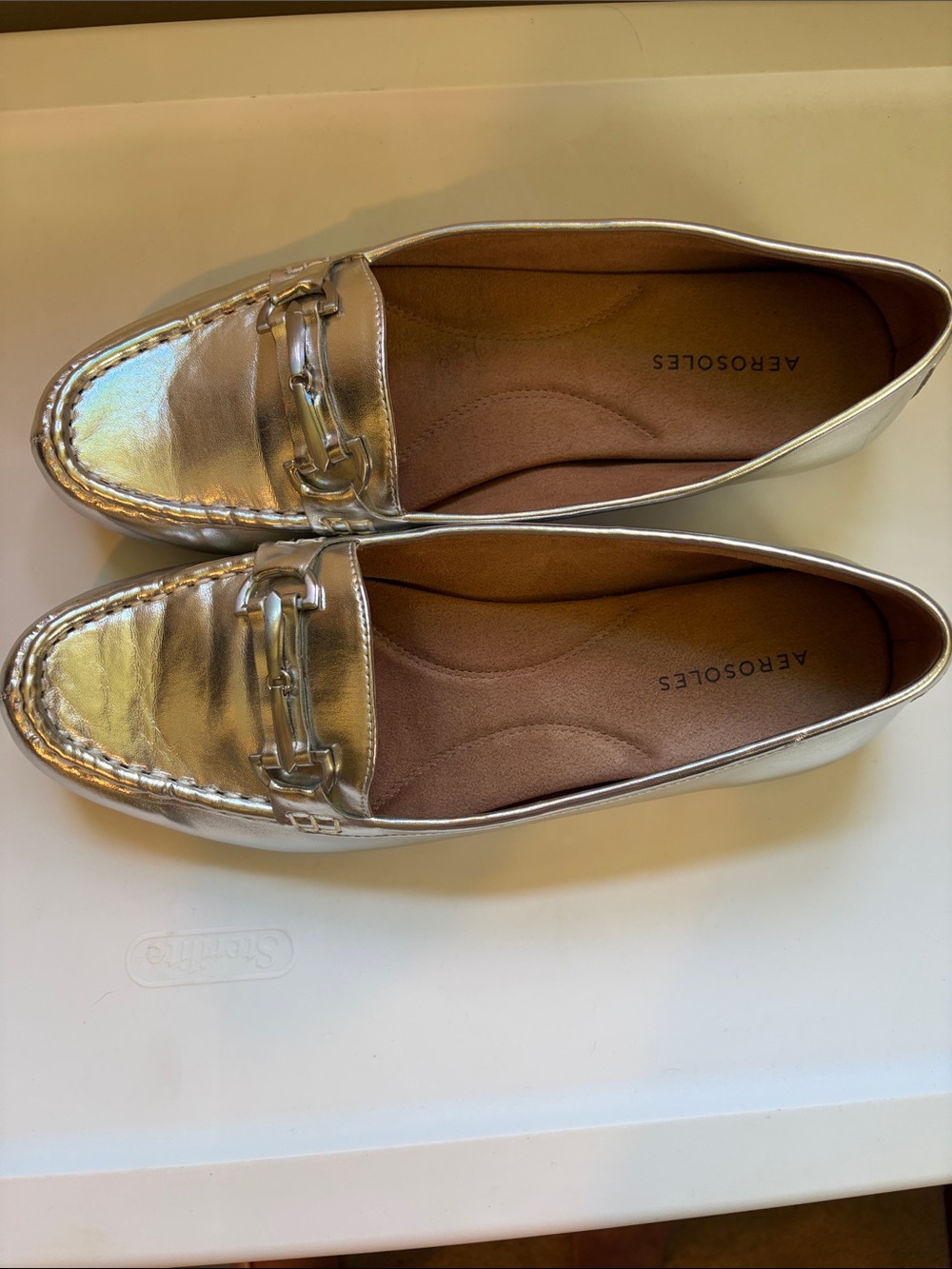 AEROSOLES Metallic Silver Slip-On Loafers